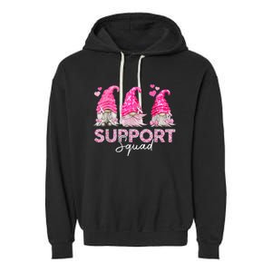 Funny Gnomies Support Squad Breast Cancer Awareness  Month Garment-Dyed Fleece Hoodie