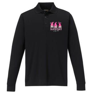 Funny Gnomies Support Squad Breast Cancer Awareness  Month Performance Long Sleeve Polo