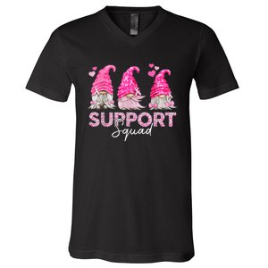 Funny Gnomies Support Squad Breast Cancer Awareness  Month V-Neck T-Shirt