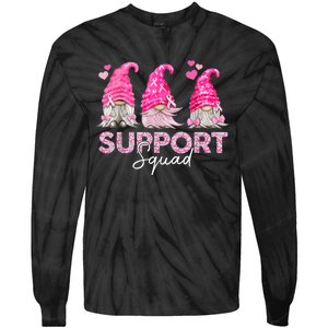 Funny Gnomies Support Squad Breast Cancer Awareness  Month Tie-Dye Long Sleeve Shirt