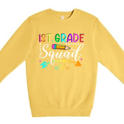 First Grade Squad Groovy First Day Of 1St Grade Teacher Gift Premium Crewneck Sweatshirt