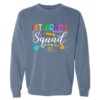 First Grade Squad Groovy First Day Of 1St Grade Teacher Gift Garment-Dyed Sweatshirt