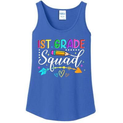 First Grade Squad Groovy First Day Of 1St Grade Teacher Gift Ladies Essential Tank