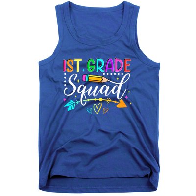 First Grade Squad Groovy First Day Of 1St Grade Teacher Gift Tank Top