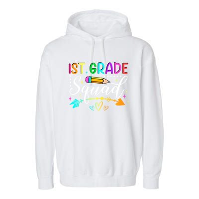 First Grade Squad Groovy First Day Of 1St Grade Teacher Gift Garment-Dyed Fleece Hoodie