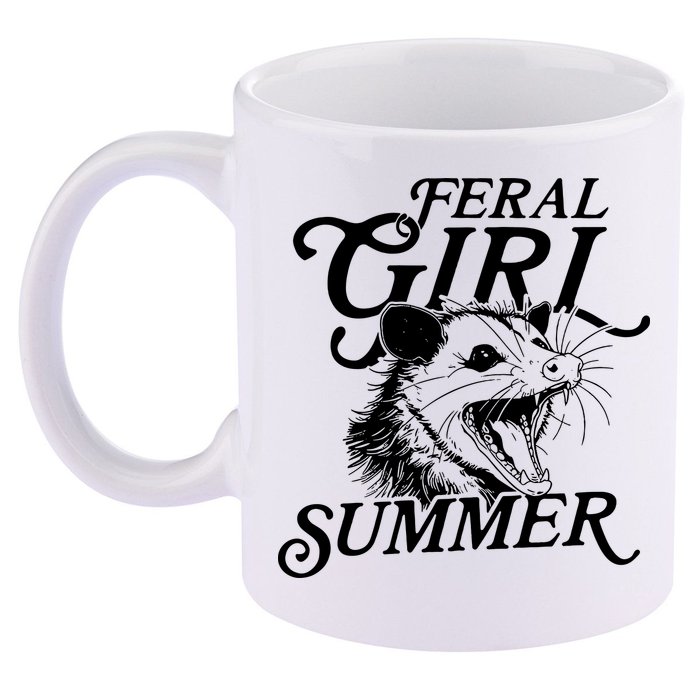 Feral Girl Summer Opossum 11oz C Handle Ceramic Mug