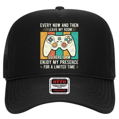 Funny Gaming Shirt  Every Now And Then I Leave My Room  High Crown Mesh Back Trucker Hat