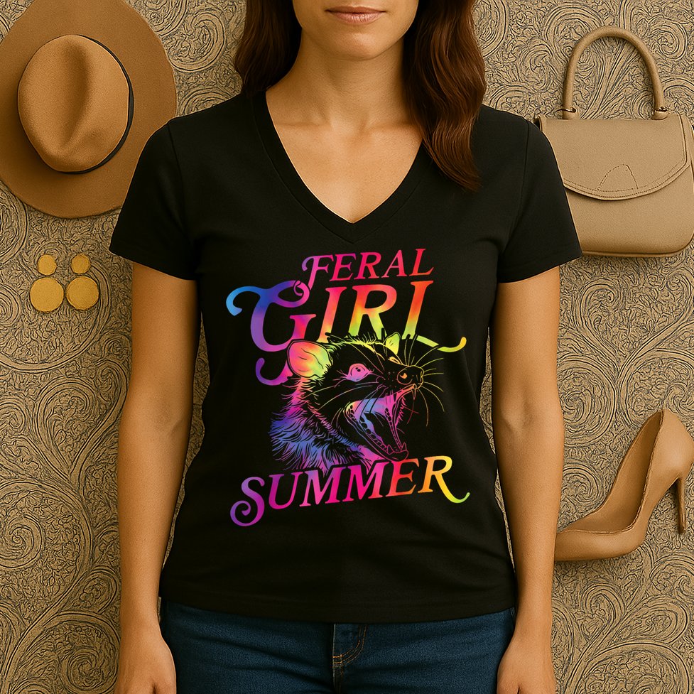 Feral Girl Summer Funny Women's V-Neck T-Shirt