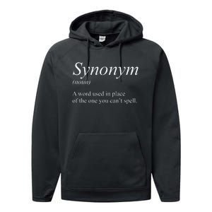 Funny Grammar Synonym Definition Word Used In Place Humor Performance Fleece Hoodie