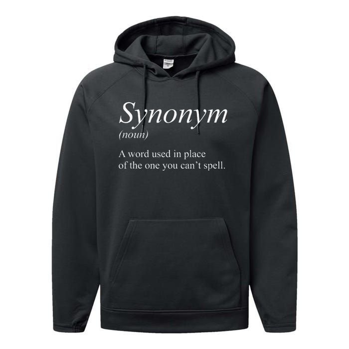 Funny Grammar Synonym Definition Word Used In Place Humor Performance Fleece Hoodie