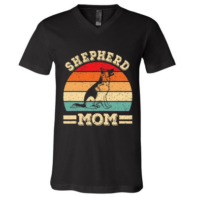 Funny German Shepherd Mom Print Dog Vintage Retro Women V-Neck T-Shirt