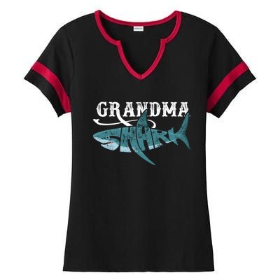 Funny Grandma Shark Family Matching Shark Lover Ocean Animal Gift Ladies Halftime Notch Neck Tee