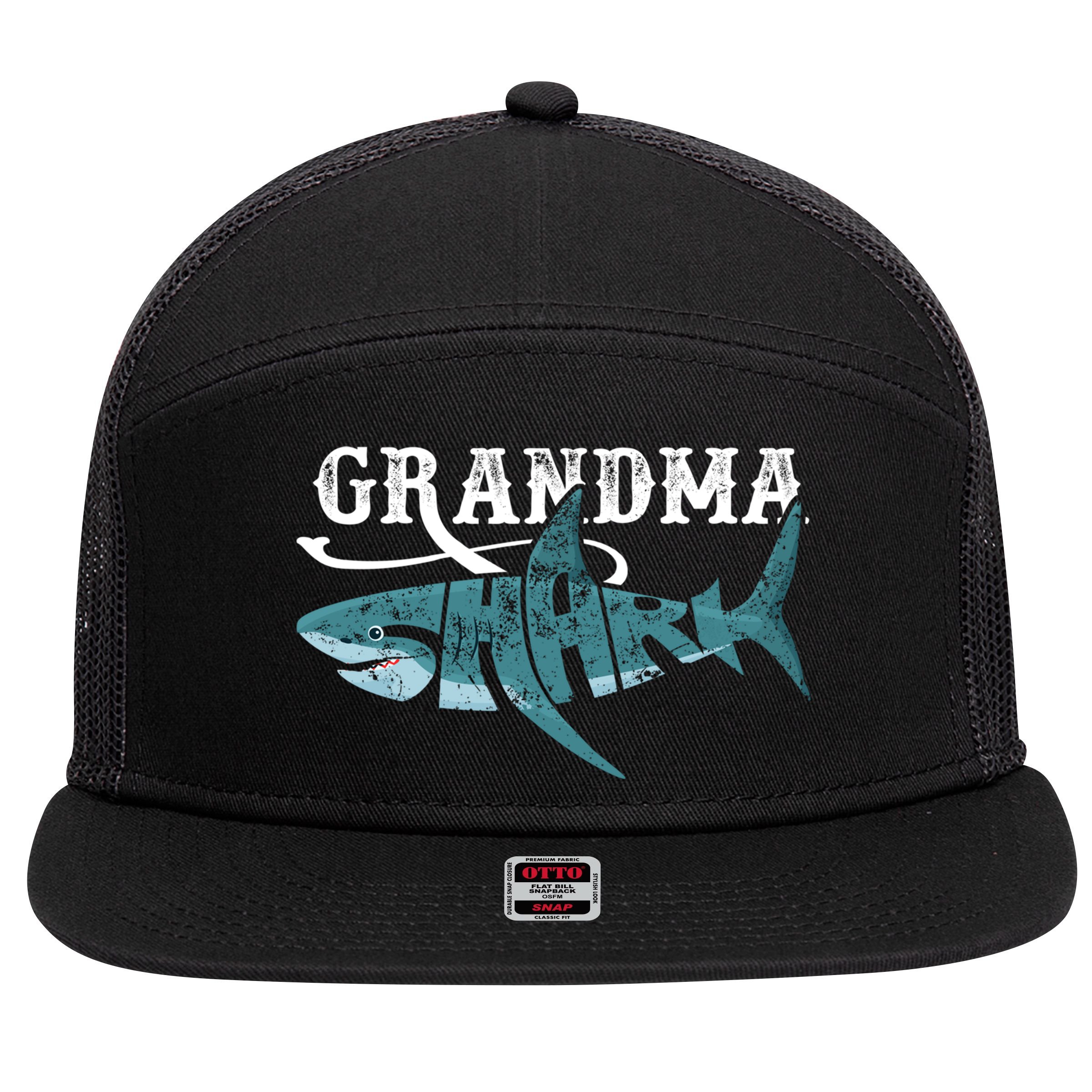 Funny Grandma Shark Family Matching Shark Lover Ocean Animal Gift 7 Panel Mesh Trucker Snapback Hat
