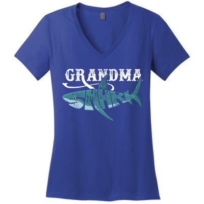 Funny Grandma Shark Family Matching Shark Lover Ocean Animal Gift Women's V-Neck T-Shirt