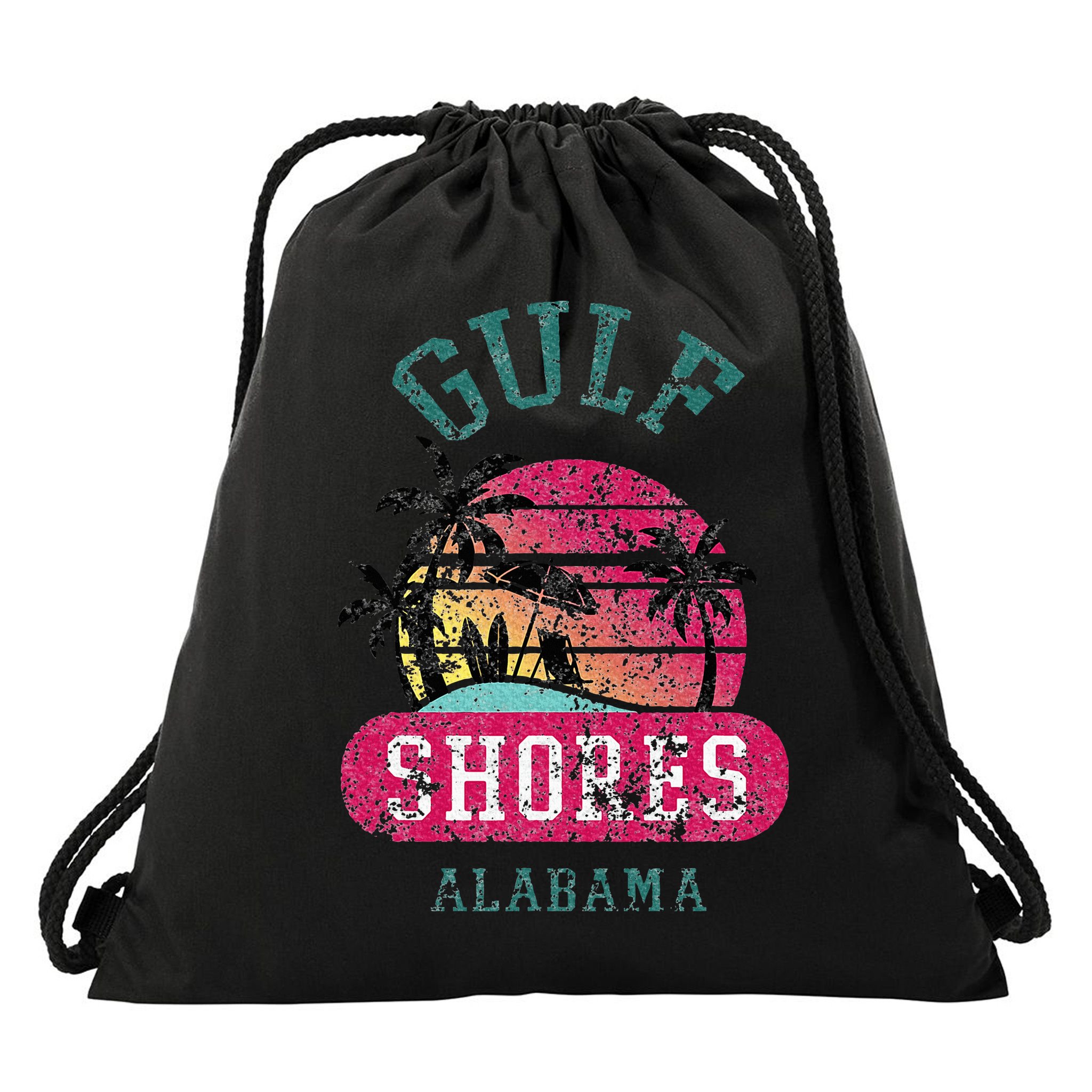 Fun Gulf Shores Vintage Distressed Alabama Beach Novelty Drawstring Bag