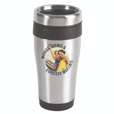 Fun Girl Summer Essentials Wienies Bikinis Espresso Martinis 16oz Travel Tumbler