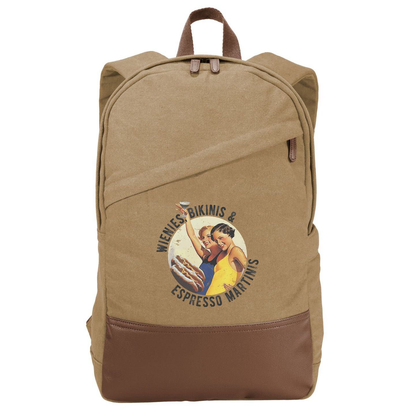 Fun Girl Summer Essentials Wienies Bikinis Espresso Martinis Cotton Canvas Backpack