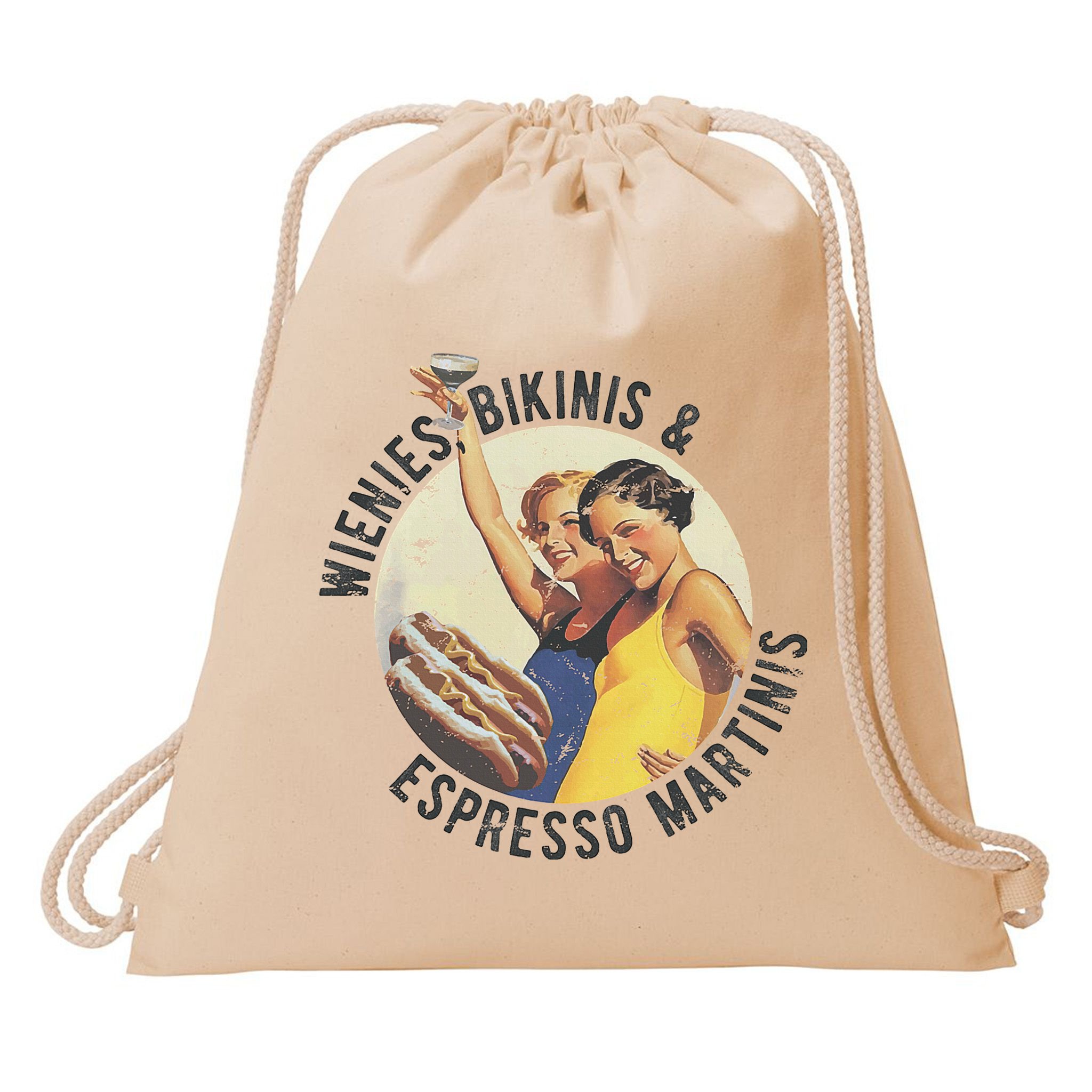 Fun Girl Summer Essentials Wienies Bikinis Espresso Martinis Drawstring Bag