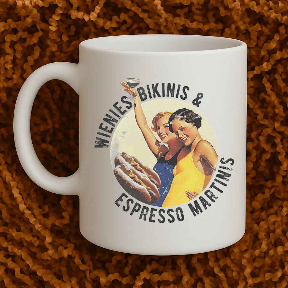 Fun Girl Summer Essentials Wienies Bikinis Espresso Martinis Mug