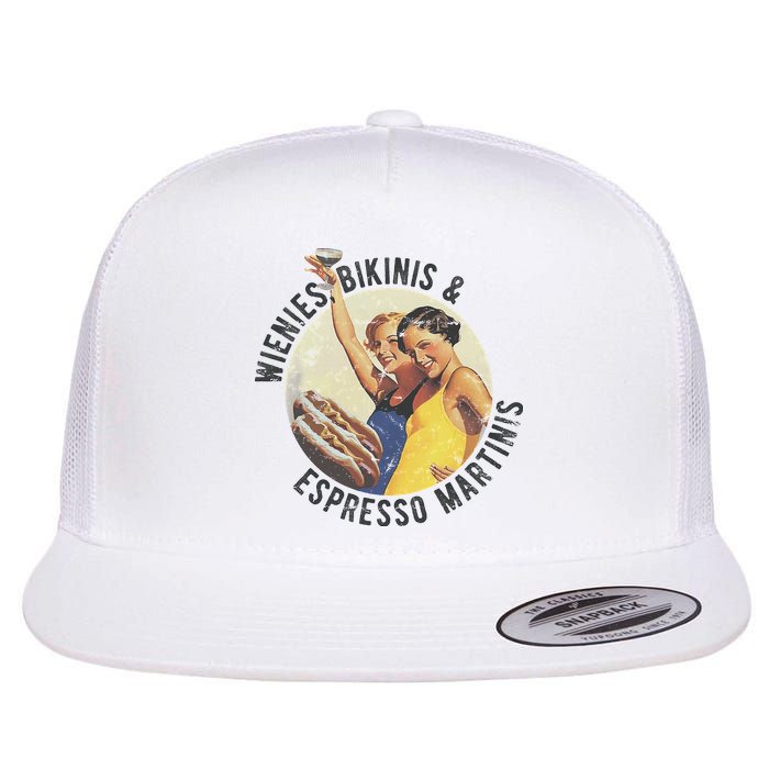 Fun Girl Summer Essentials Wienies Bikinis Espresso Martinis Flat Bill Trucker Hat