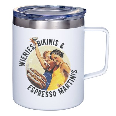Fun Girl Summer Essentials Wienies Bikinis Espresso Martinis 12oz Stainless Steel Coffee Mug