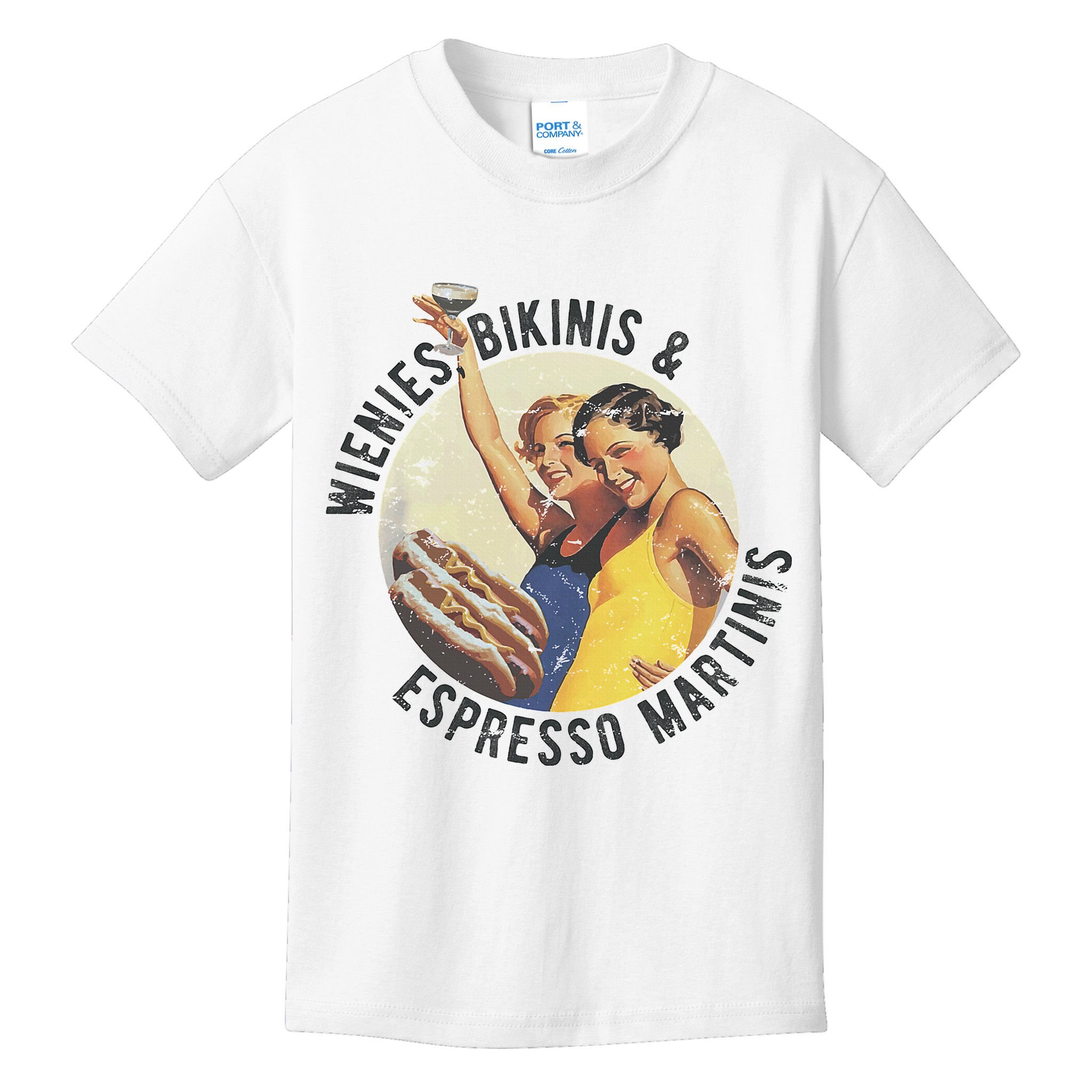 Fun Girl Summer Essentials Wienies Bikinis Espresso Martinis Kids T-Shirt