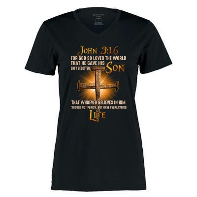 For God So Loved The World That He Gave His Only Begotten Son Women's Momentum V-Neck T-Shirt