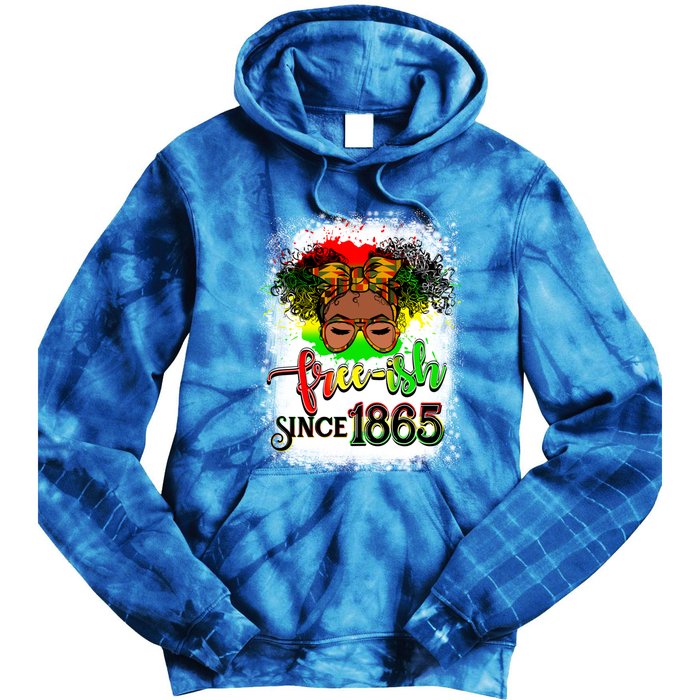 Freemeaningful Giftish Since 1865 Afro Messy Bun Afro Juneteenth Funny Gift Tie Dye Hoodie