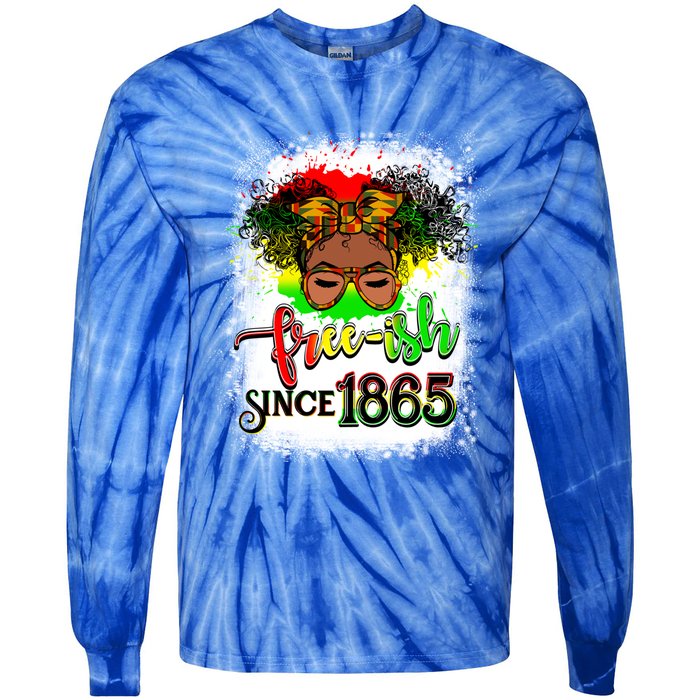 Freemeaningful Giftish Since 1865 Afro Messy Bun Afro Juneteenth Funny Gift Tie-Dye Long Sleeve Shirt