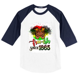 Freemeaningful Giftish Since 1865 Afro Messy Bun Afro Juneteenth Funny Gift Baseball Sleeve Shirt