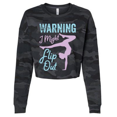 Funny Gymnastics Sport Quote Warning I Might Flip Out Cropped Pullover Crew