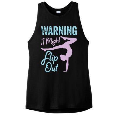 Funny Gymnastics Sport Quote Warning I Might Flip Out Ladies PosiCharge Tri-Blend Wicking Tank