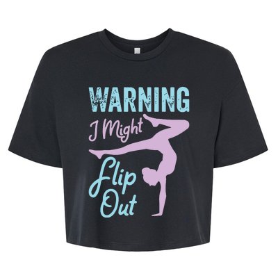 Funny Gymnastics Sport Quote Warning I Might Flip Out Bella+Canvas Jersey Crop Tee