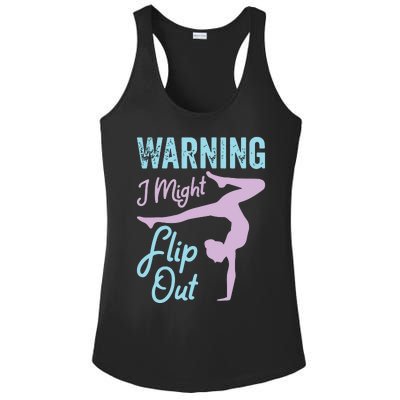 Funny Gymnastics Sport Quote Warning I Might Flip Out Ladies PosiCharge Competitor Racerback Tank