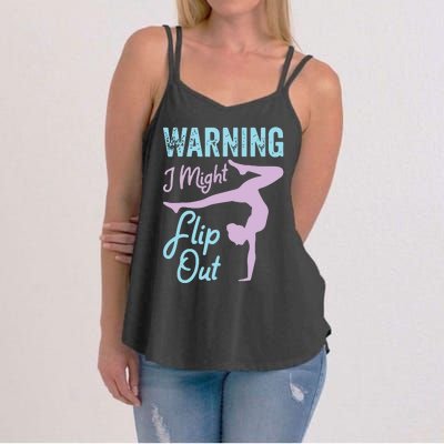 Funny Gymnastics Sport Quote Warning I Might Flip Out Women's Strappy Tank