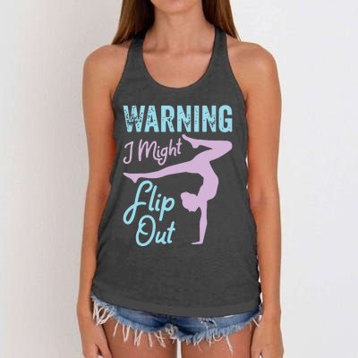 Funny Gymnastics Sport Quote Warning I Might Flip Out Women's Knotted Racerback Tank