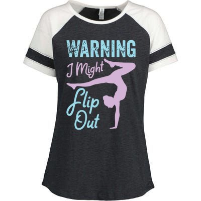 Funny Gymnastics Sport Quote Warning I Might Flip Out Enza Ladies Jersey Colorblock Tee