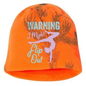 Funny Gymnastics Sport Quote Warning I Might Flip Out Kati - Camo Knit Beanie