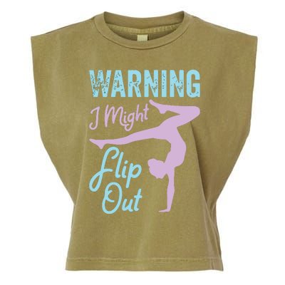 Funny Gymnastics Sport Quote Warning I Might Flip Out Garment-Dyed Women's Muscle Tee