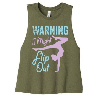 Funny Gymnastics Sport Quote Warning I Might Flip Out Women's Racerback Cropped Tank