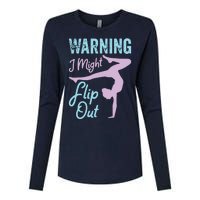 Funny Gymnastics Sport Quote Warning I Might Flip Out Womens Cotton Relaxed Long Sleeve T-Shirt