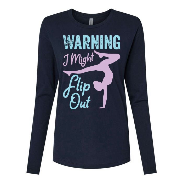 Funny Gymnastics Sport Quote Warning I Might Flip Out Womens Cotton Relaxed Long Sleeve T-Shirt