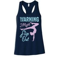 Funny Gymnastics Sport Quote Warning I Might Flip Out Women's Racerback Tank