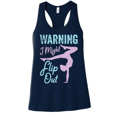 Funny Gymnastics Sport Quote Warning I Might Flip Out Women's Racerback Tank