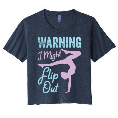 Funny Gymnastics Sport Quote Warning I Might Flip Out Women's Crop Top Tee