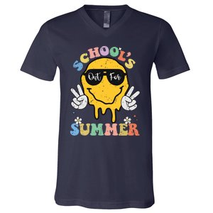 Funny Groovy Schools Out For Summer Graduation Teacher V-Neck T-Shirt