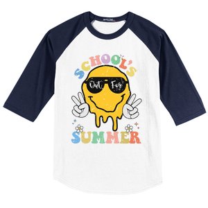 Funny Groovy Schools Out For Summer Graduation Teacher Baseball Sleeve Shirt