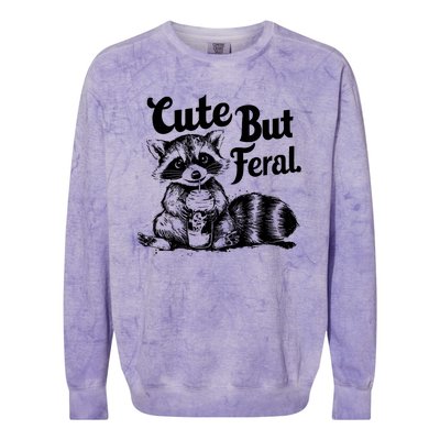 Feral Girl Summer Funny Meme Cute But Feral Raccoon Vacation Colorblast Crewneck Sweatshirt