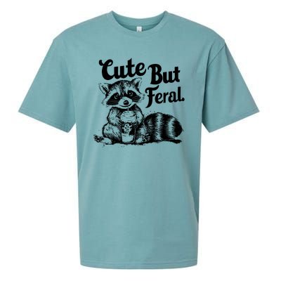 Feral Girl Summer Funny Meme Cute But Feral Raccoon Vacation Sueded Cloud Jersey T-Shirt