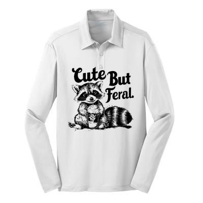 Feral Girl Summer Funny Meme Cute But Feral Raccoon Vacation Silk Touch Performance Long Sleeve Polo